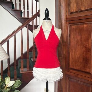 Y2k Cherry Red Vintage Halter Top Blouse Summer Going Out So wear It Declare It